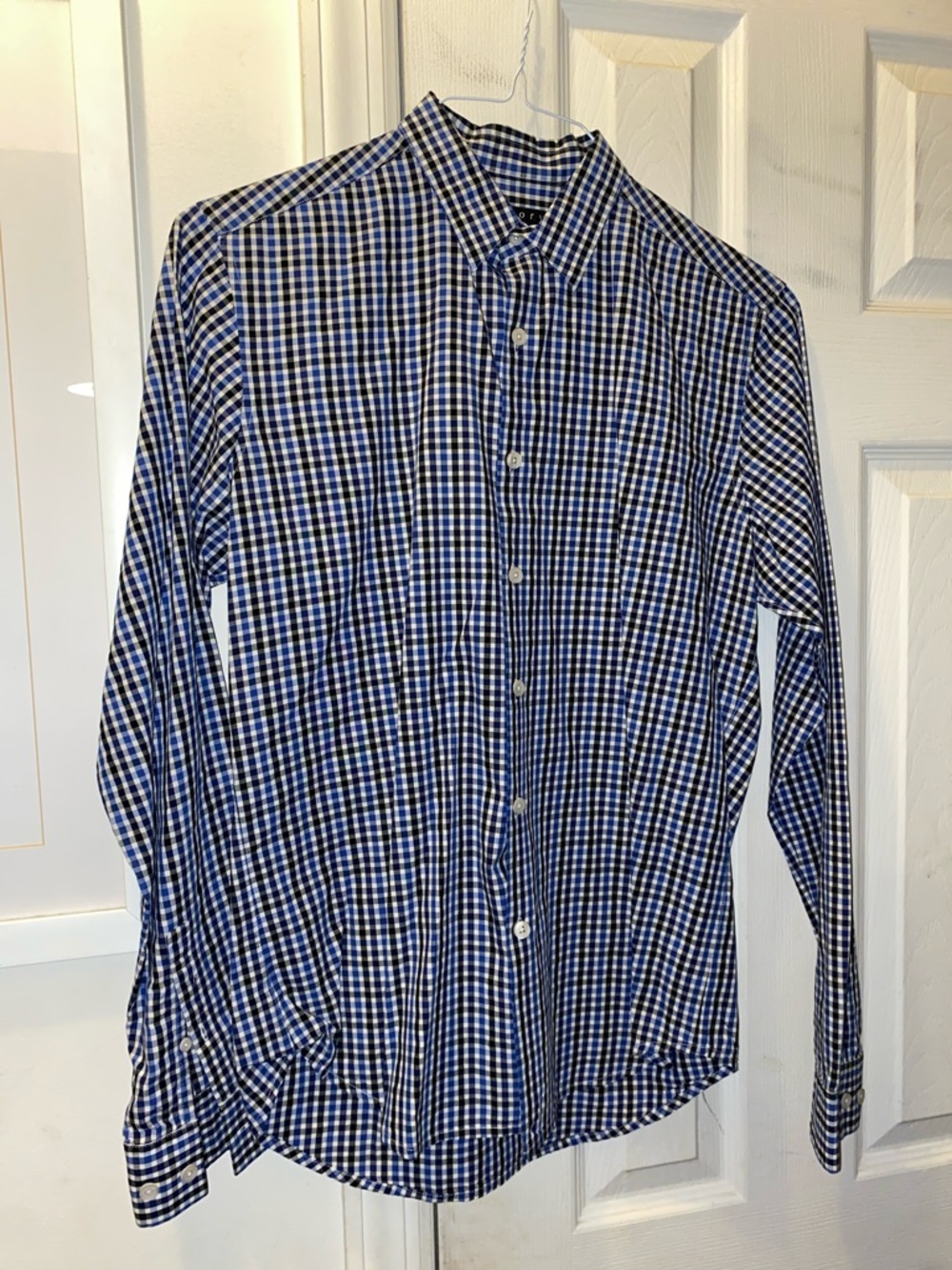 Theory Men's Blue Black and White Gingham Button-Up Shirt Large